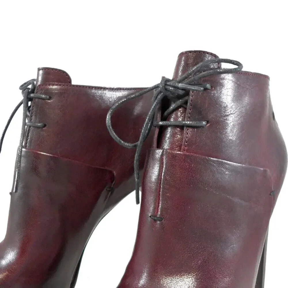 NIB$995 CoSTUME NATIONAL LACED LEATHER ANKLE BOOTS PLATFORM HEELS 39 9